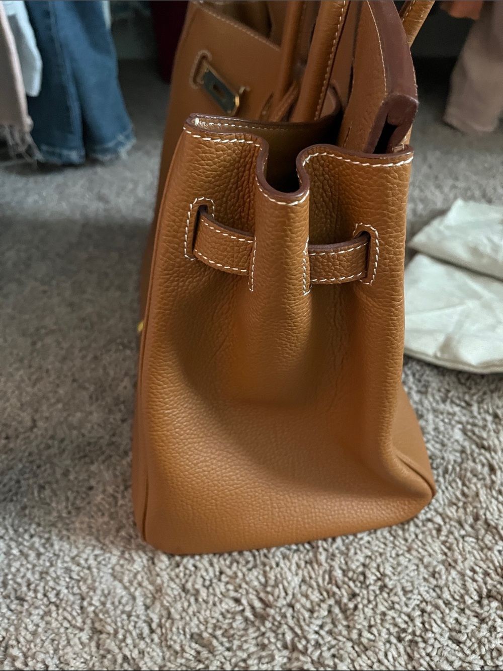 Hermès Style Tote Bag in Brown with Gold Hardware - Picture 7 of 7